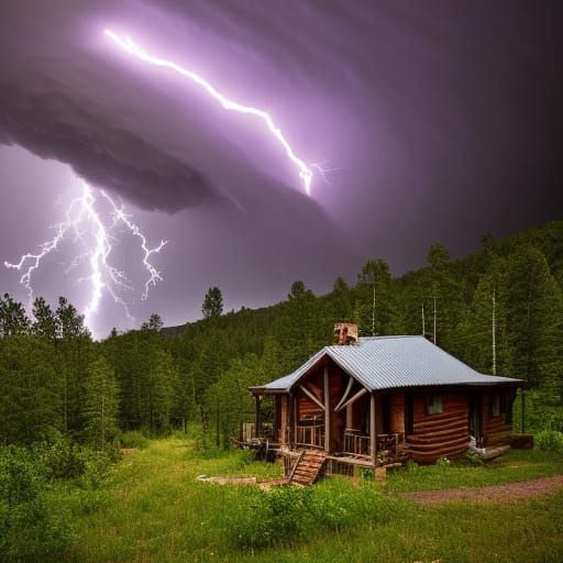 Supercell thunderstorm at the mountain cabin
