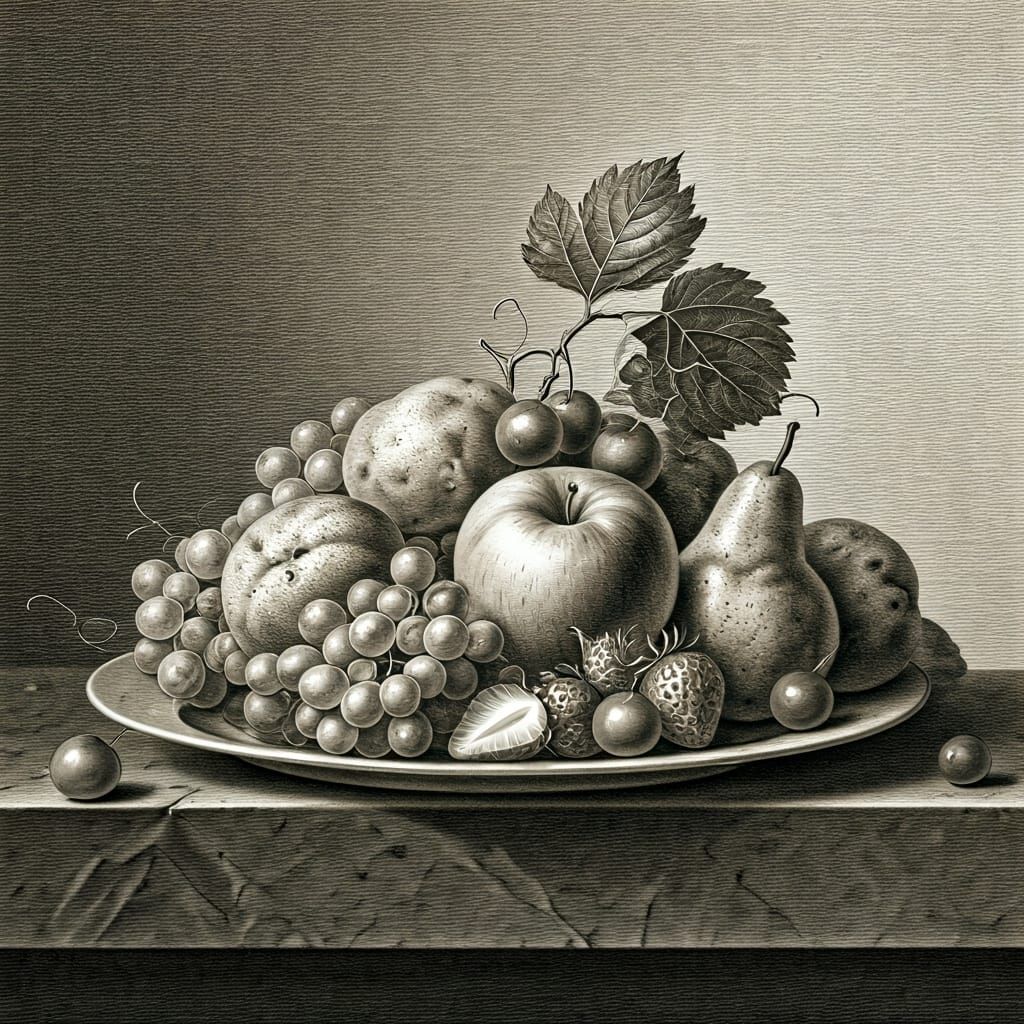 Renaissance Fruit Still Life in Pencil