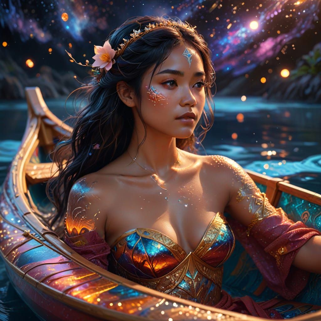 Polynesian Moon Goddess Hina in Oil Painting Style