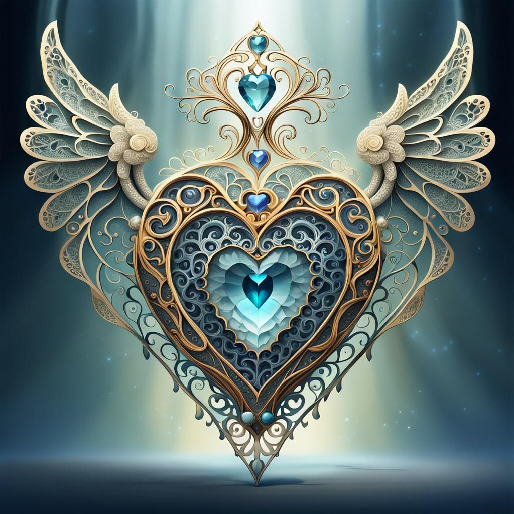 Ethereal Angel Holding Gem-Encrusted Heart