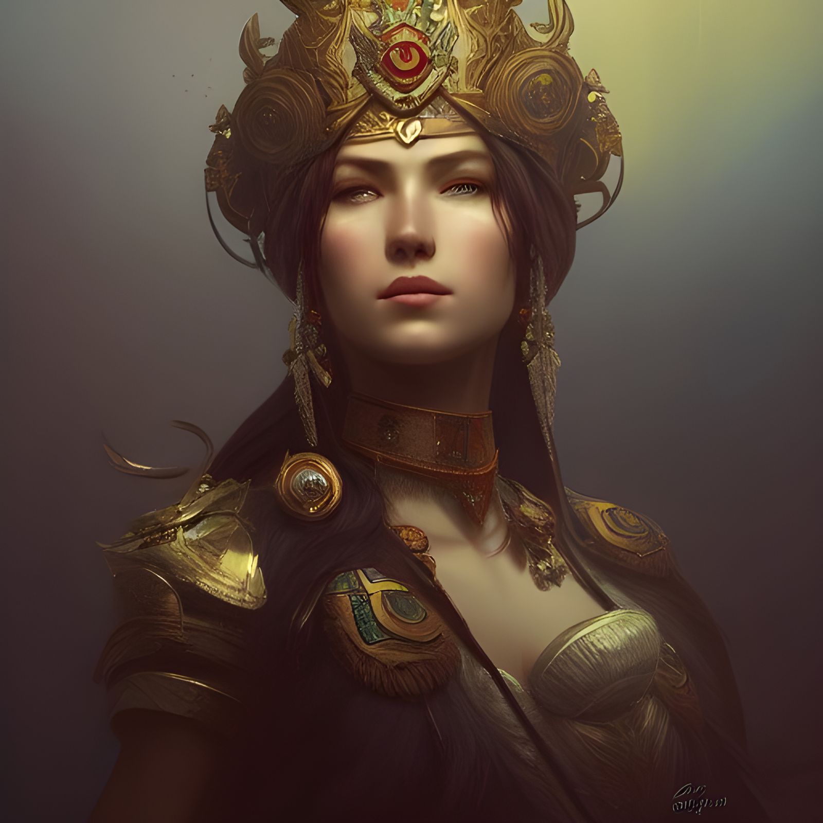 Russian Warrior Empress Portrait in Hyperdetailed Style