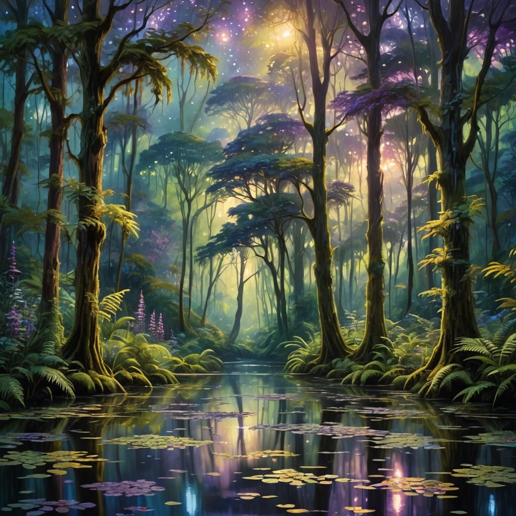 Enchanted Forest Landscape in Impressionist Style