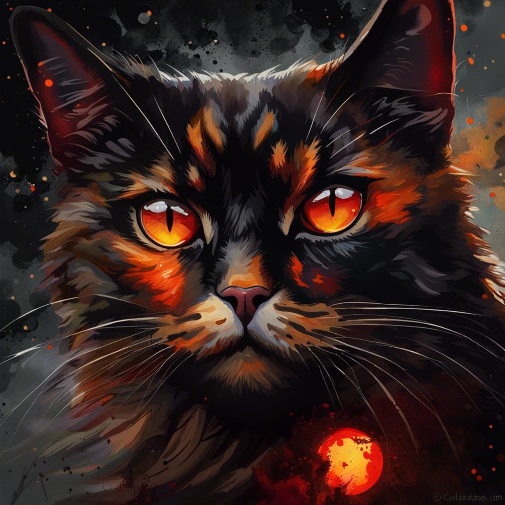 Menacing Tortoiseshell Cat Before an Eclipse