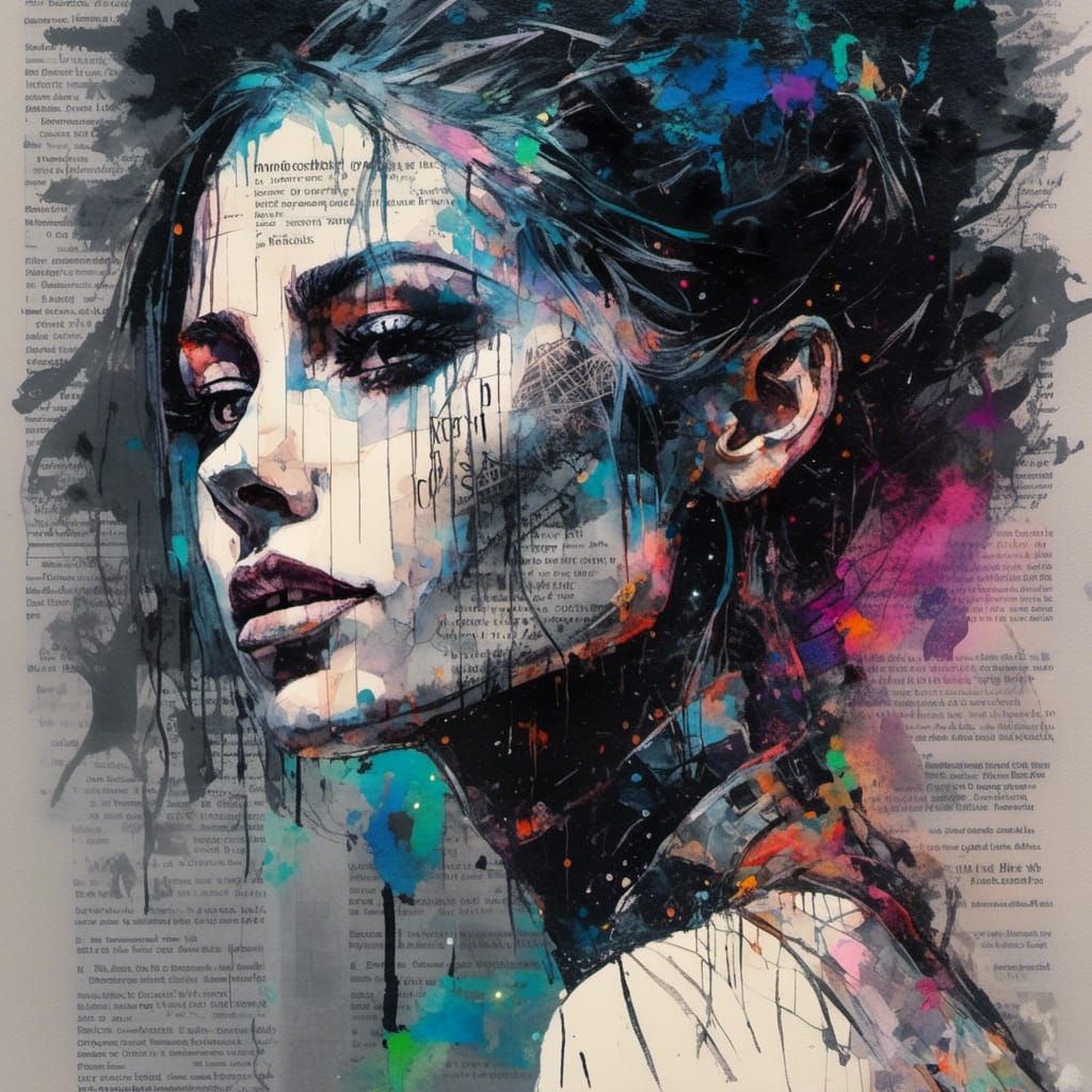 Neon Newspaper Collage Portrait in Retro Style