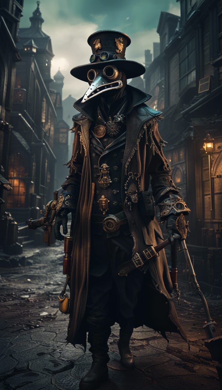 Steampunk Plague Doctor in Dark Fantasy Style