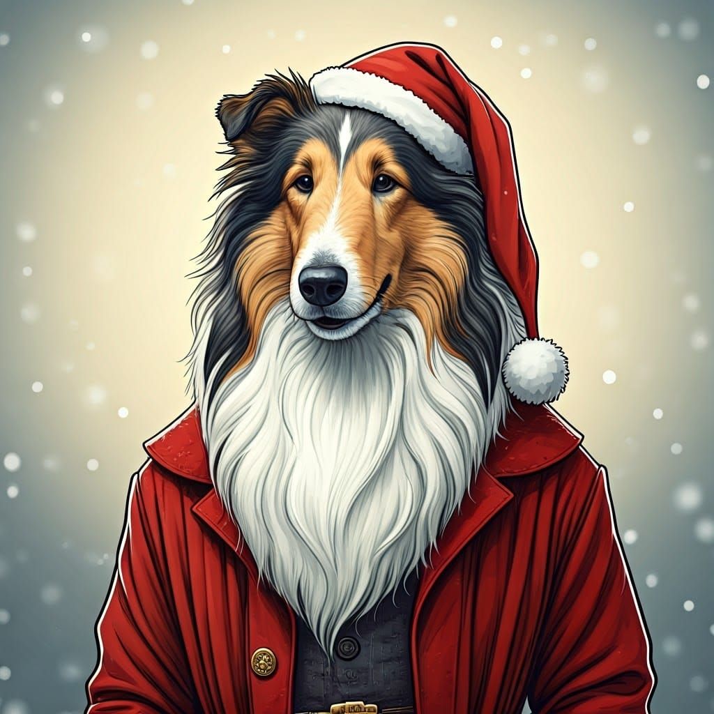 Style of Tenniel, a drawing of a Collie dog dressed as Fathe...