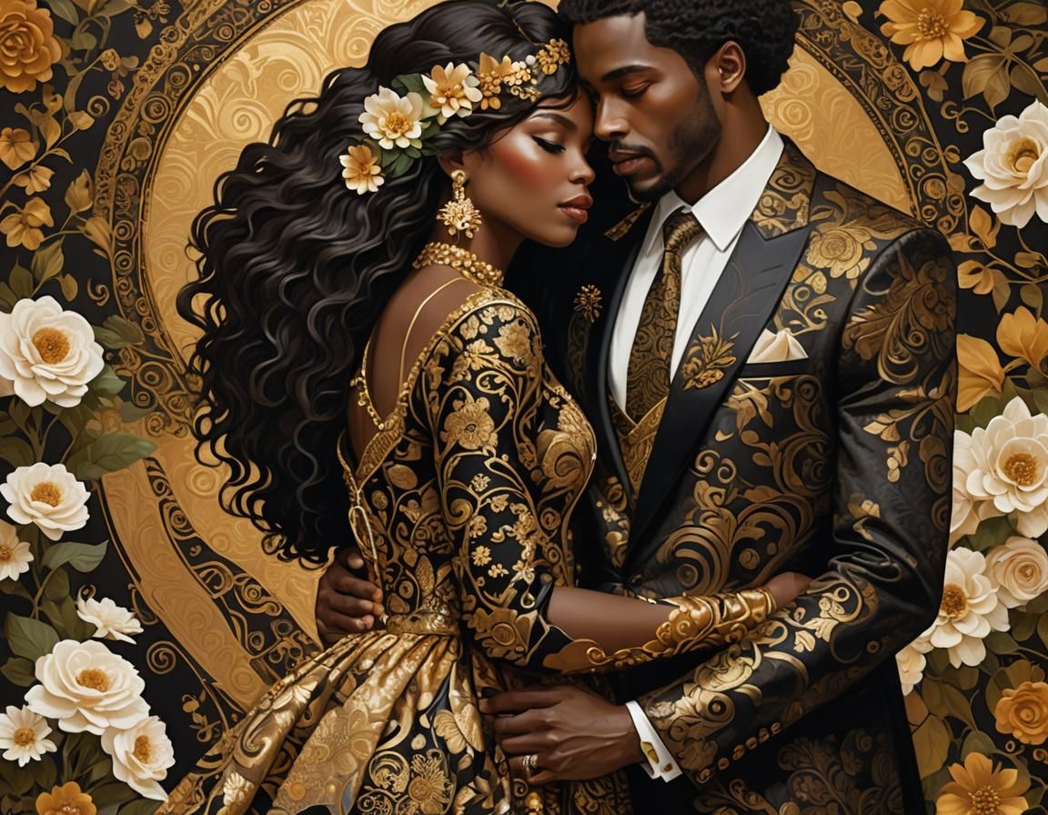 Elegant Couple in Klimt-Inspired Illustration