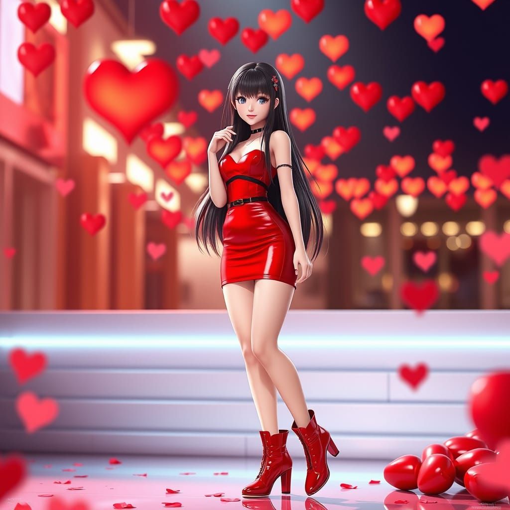 Breathtaking 3D Anime Girl in a Heart-Themed Scene