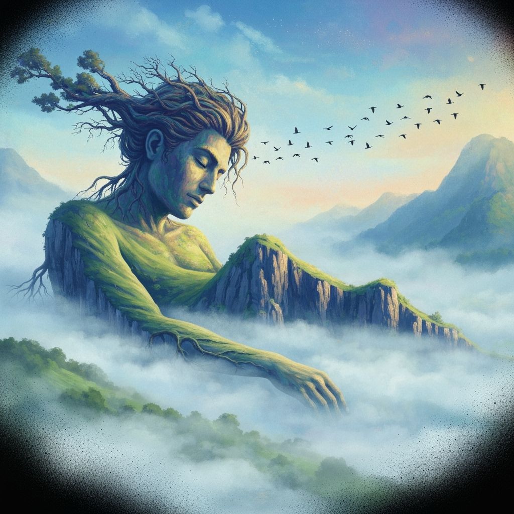 Sleeping Giant Blends Into Misty Valley Landscape