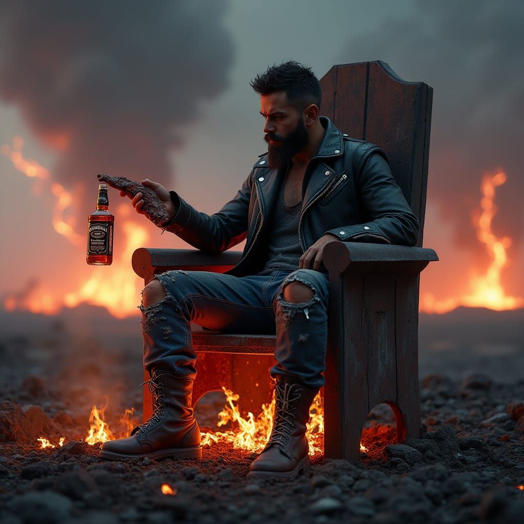 Cyberpunk Rebel Sits Amidst Post-Apocalyptic Ruin, Grilling ...
