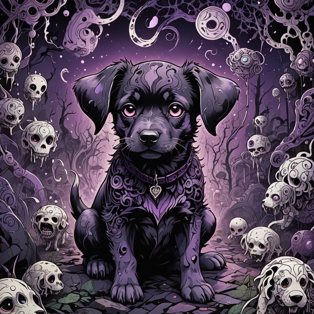 Eldritch Puppy in 80s Anime Ink Wash Style