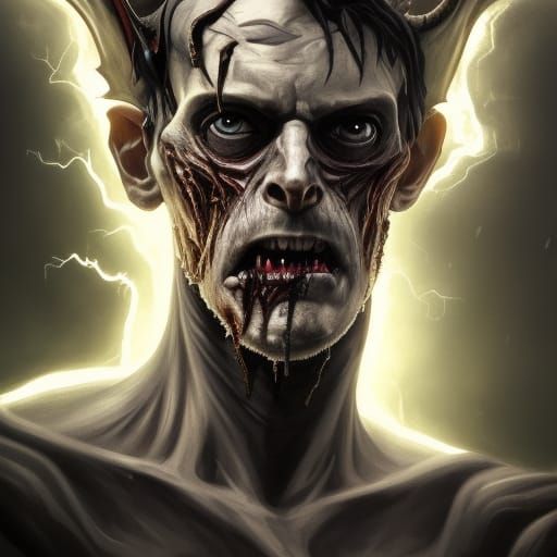 Detailed Undead Demon Portrait in Lightning Storm