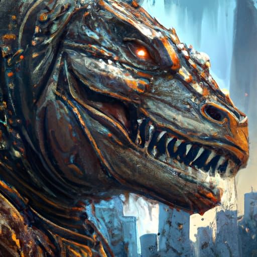 Intergalactic Godzilla Humanoid Portrait in Cyberpunk Style