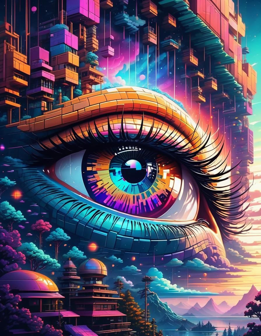 Cosmic Eye Reflecting Nebula in Pixel Art Style