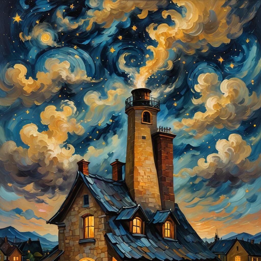 Starry Night Inspired Village Scene in Oil