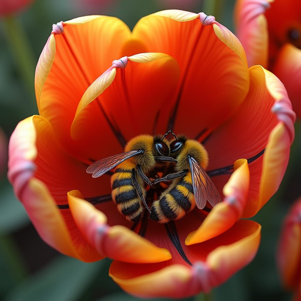 Woven Tulip with Sleeping Bees: A Whimsical Macro Shot