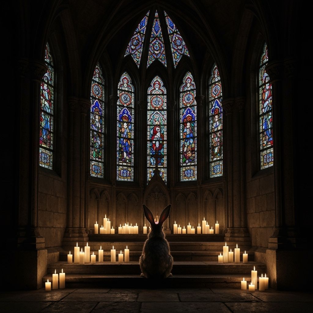 Gothic Rabbit in Dark Cathedral Chapel