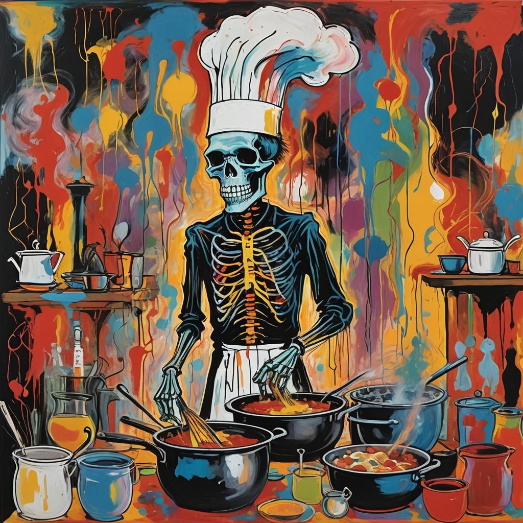 Death the Chef: A Surreal Kitchen Scene