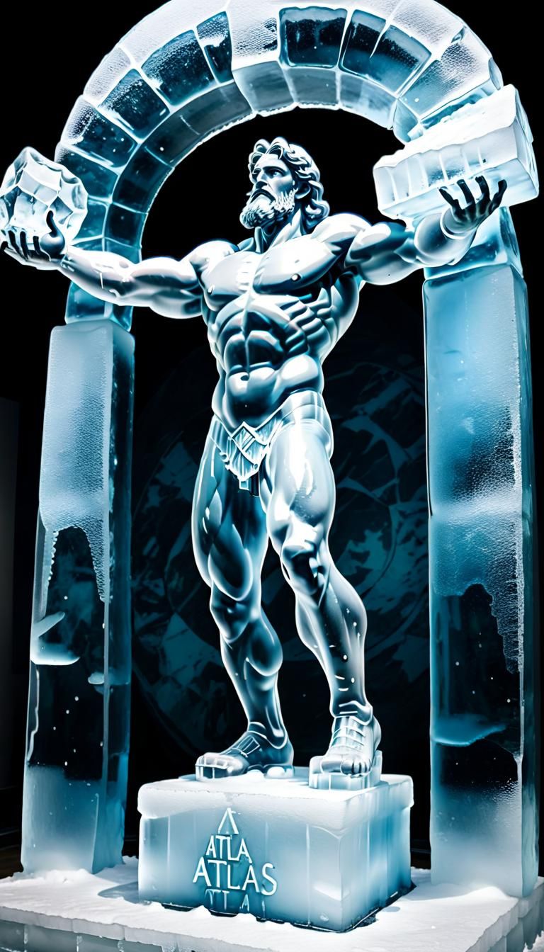Striking Ice Sculpture of Atlas