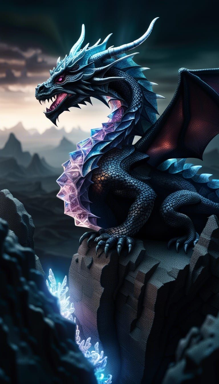 Crystal Dragon in Anomalous Landscape: 3D Render