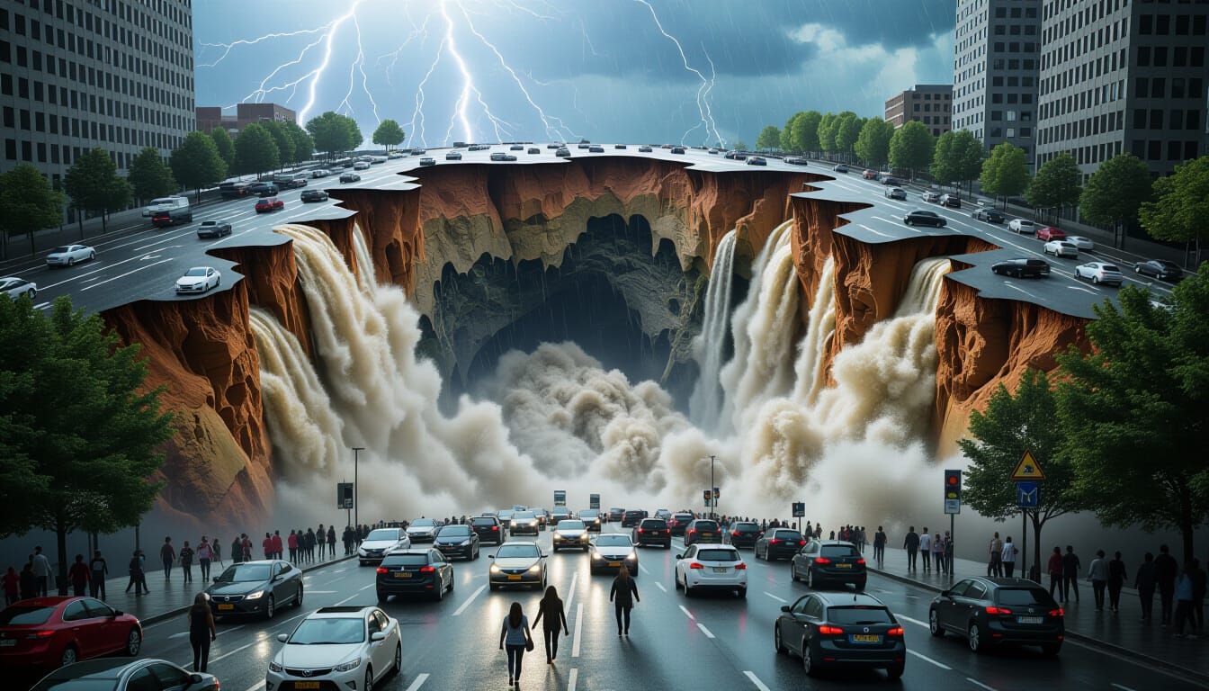 Massive Flood Engulfs City Falling Into Earth Chasm