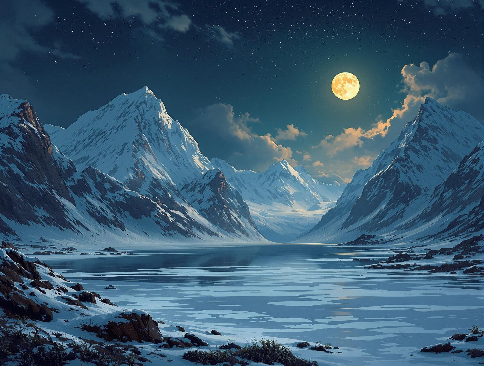 Majestic Norse Fjord Under Starry Moonlit Sky