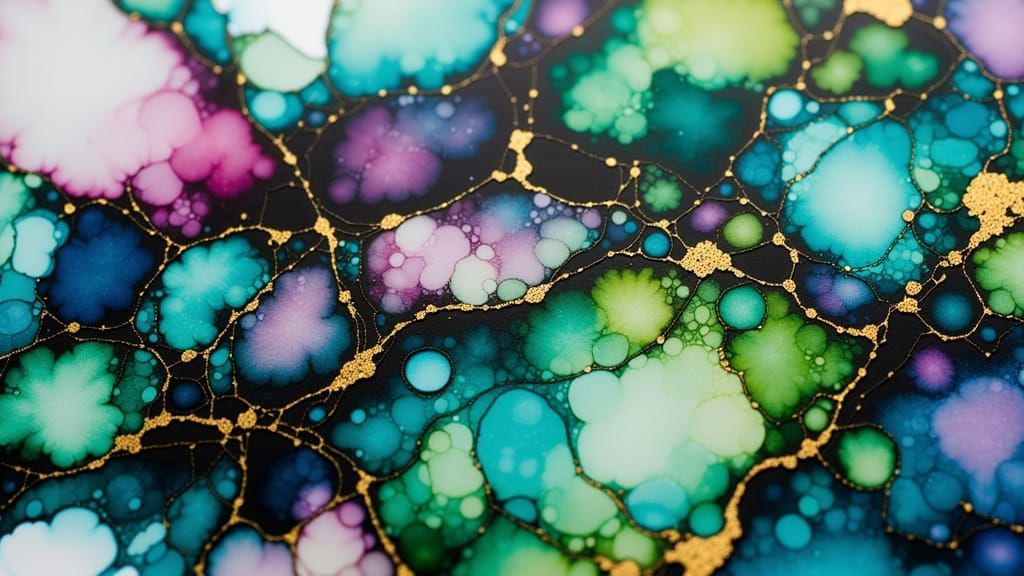 Vibrant Alcohol Ink Abstract Art with Floral Motifs