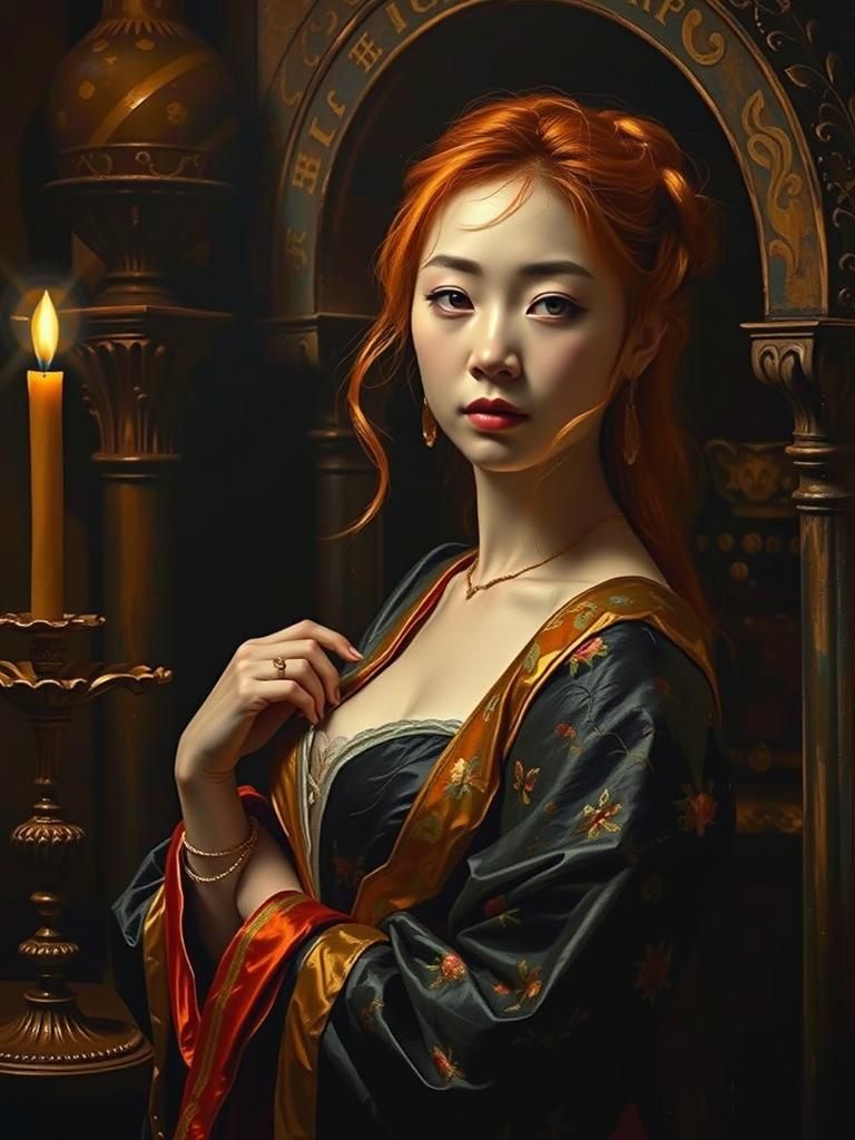 Chinese Woman with Orange Hair in Baroque Style