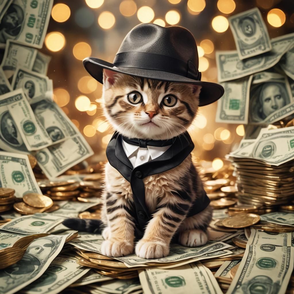 Whimsical Feline Gangster in Stylish Digital Illustration