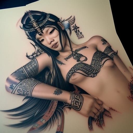 Asian Girl with Tribal Tattoo: Digital Matte Painting