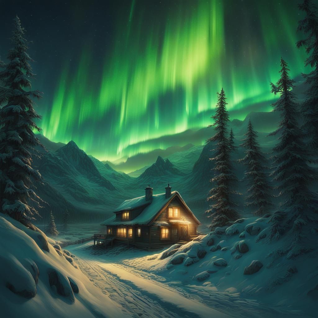 Spectacular Northern Lights Digital Matte Painting