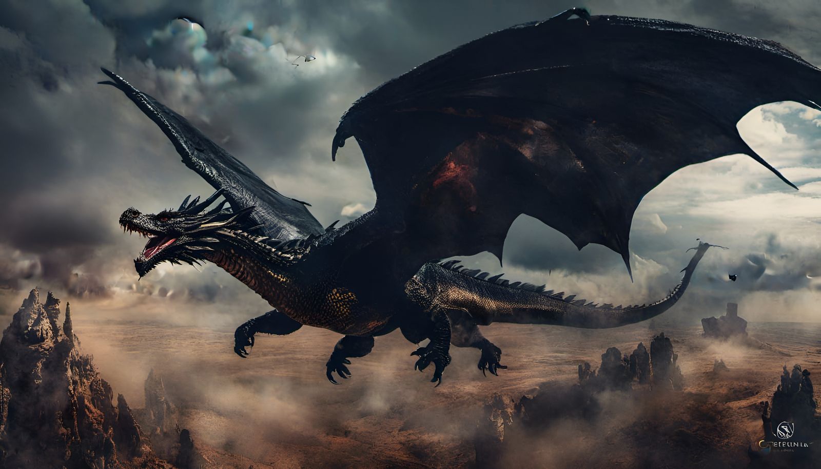 Black Dragon Roaring in Flight: Wildlife Photography