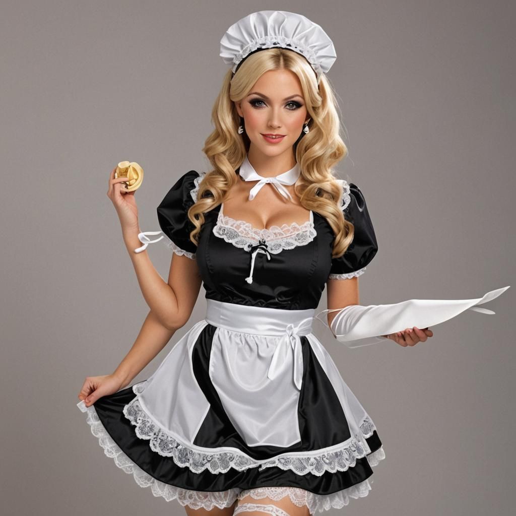 Blonde Woman in Maid Outfit