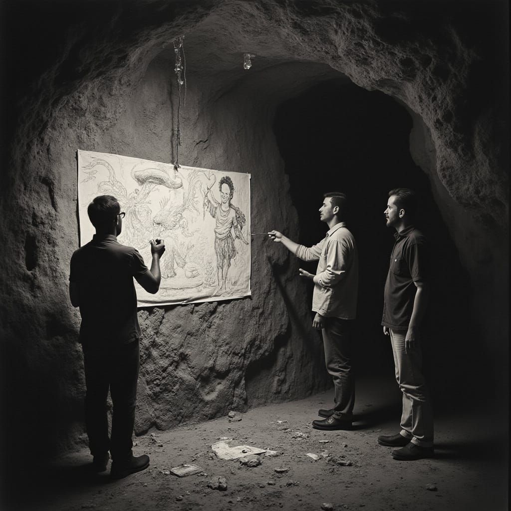 Figures Discovering Cave Paintings