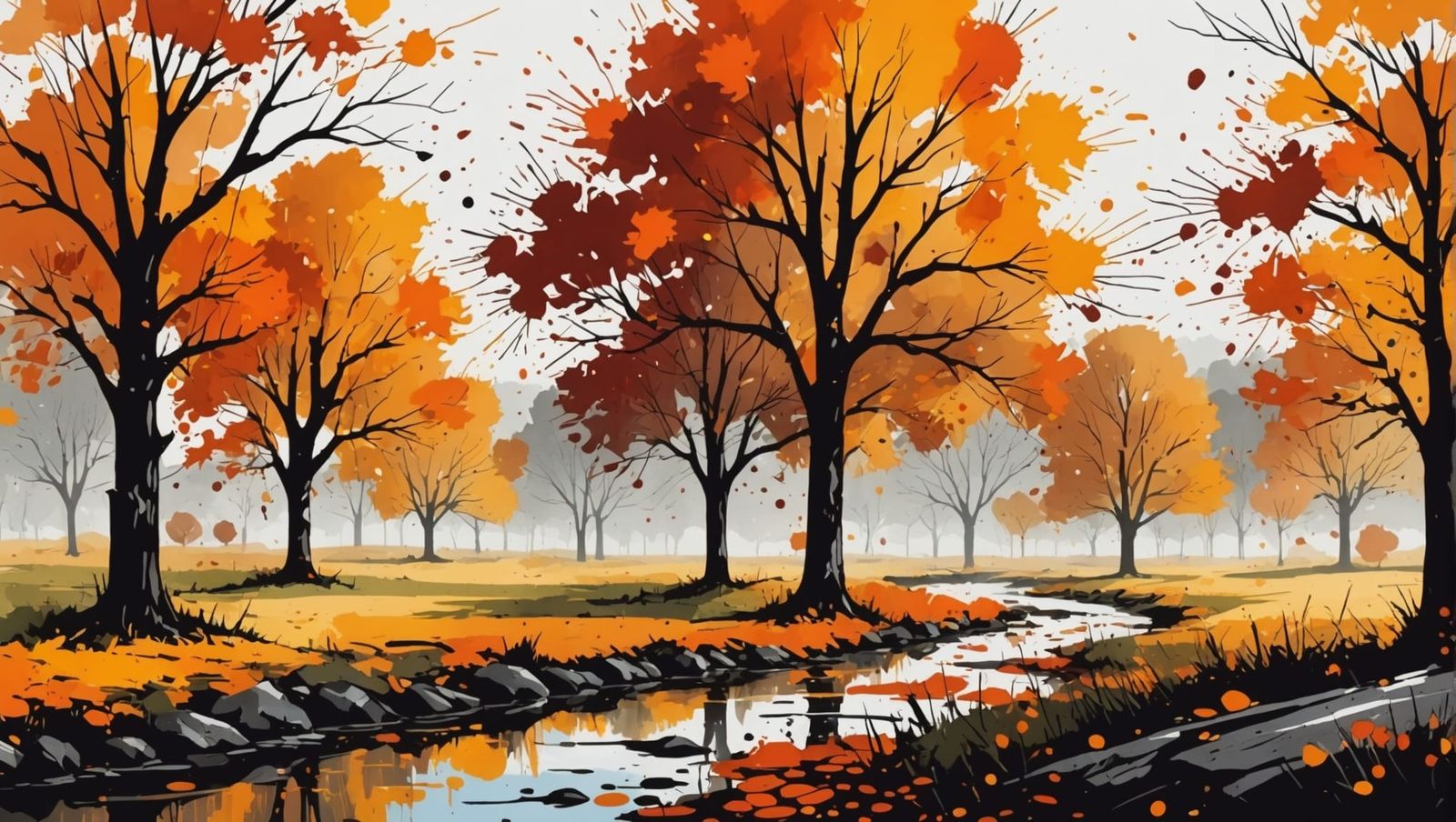 Abstract Ink Splatter Autumn Landscape Art