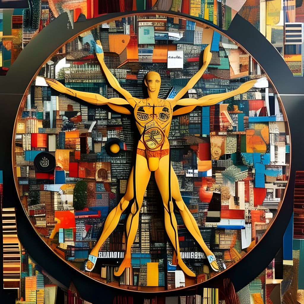 Vitruvian Man Recycled Maximalist Collage Art
