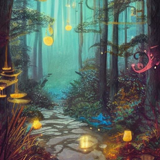 Whimsical Wizard in Enchanted Forest, Studio Ghibli Style