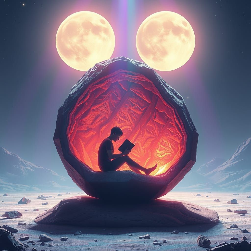 Reading in a Crystal Geode on Alien Planet