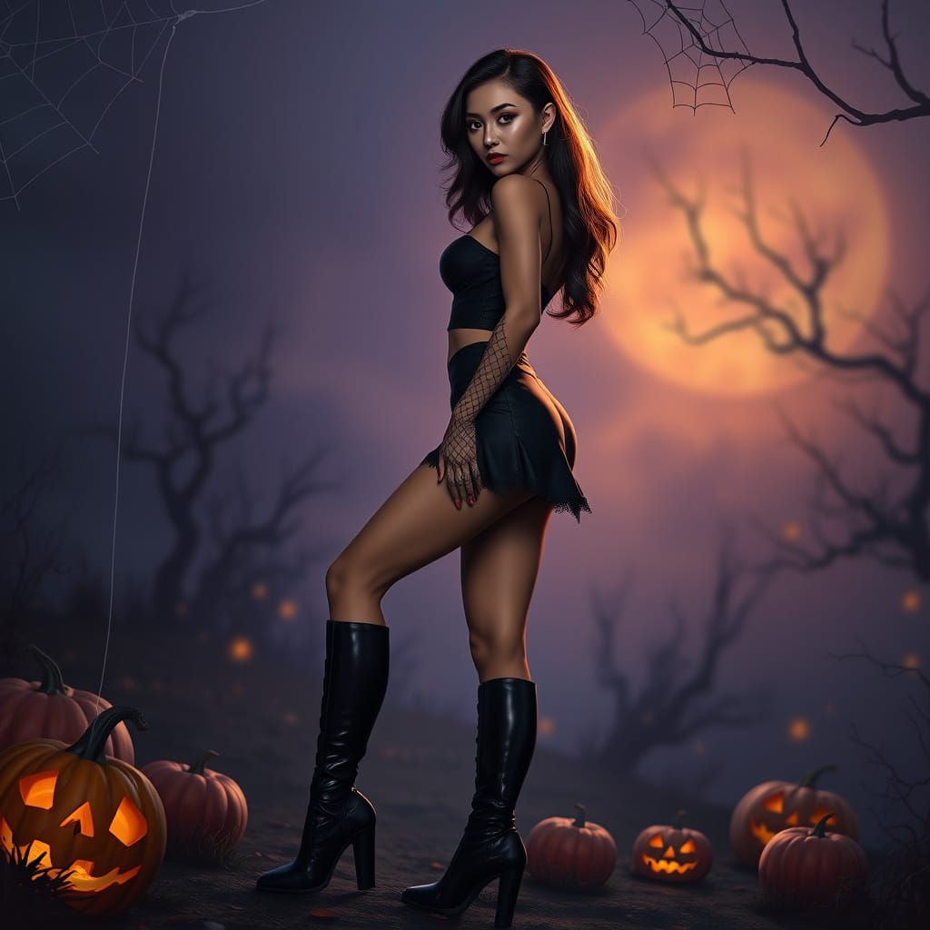 Halloween Pin-Up Woman in Dark Fantasy Style