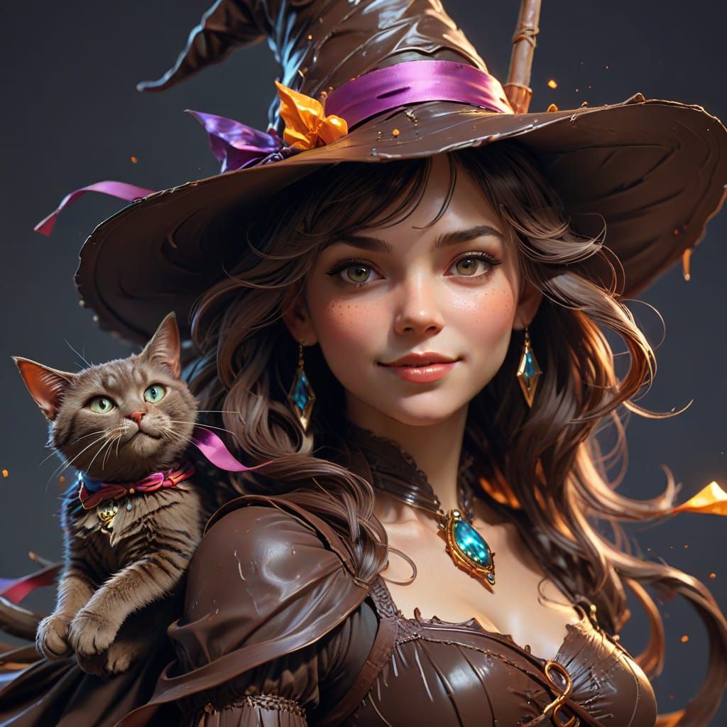 Chocolate Witch Concept Art by Rutkowski and Mucha