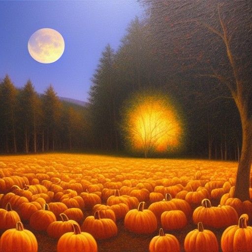 Autumn Twilight: Full Moon over Pumpkin Field