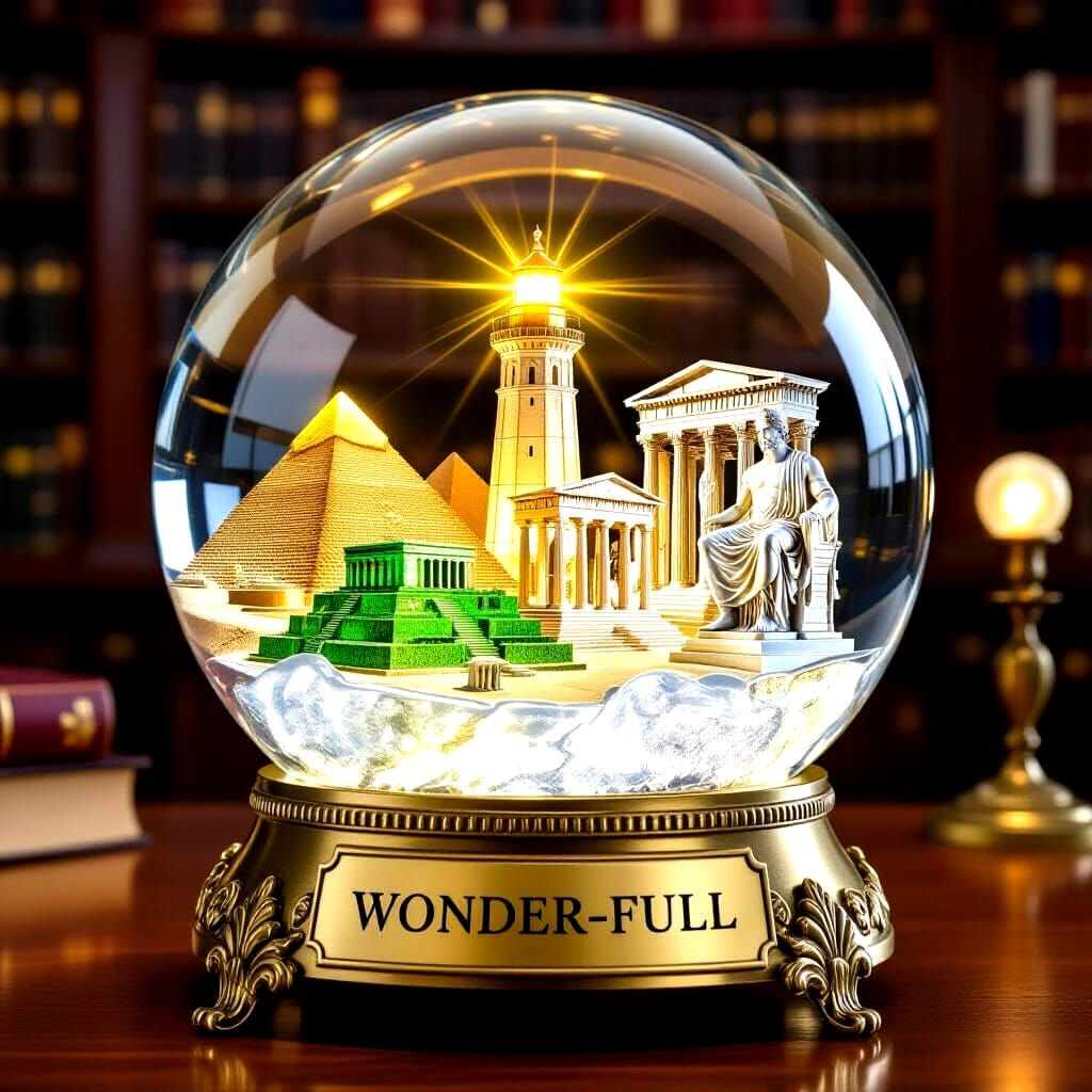 Glowing Ancient Wonders in Crystal Globe Display