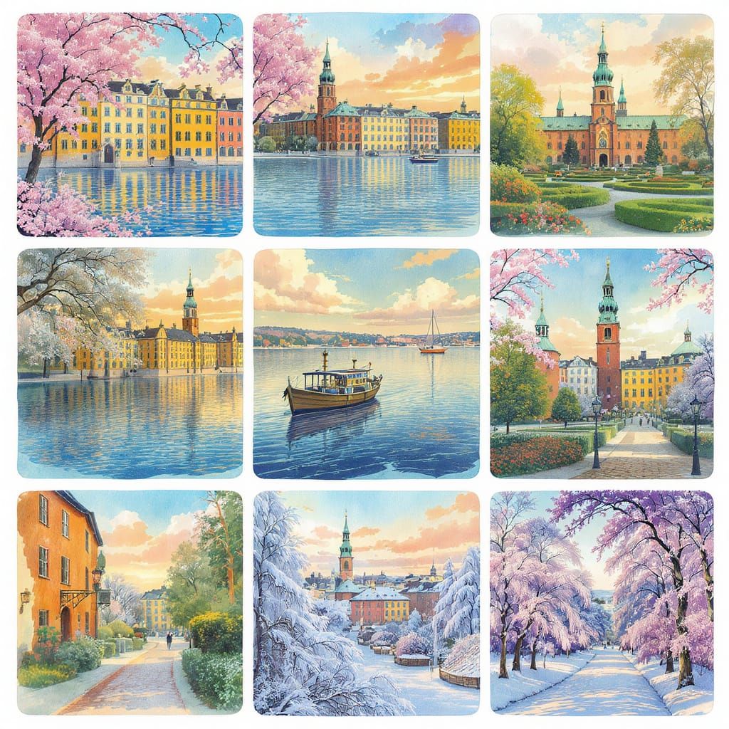 Stockholm Sweden Watercolor Collage: A Vivid Panorama