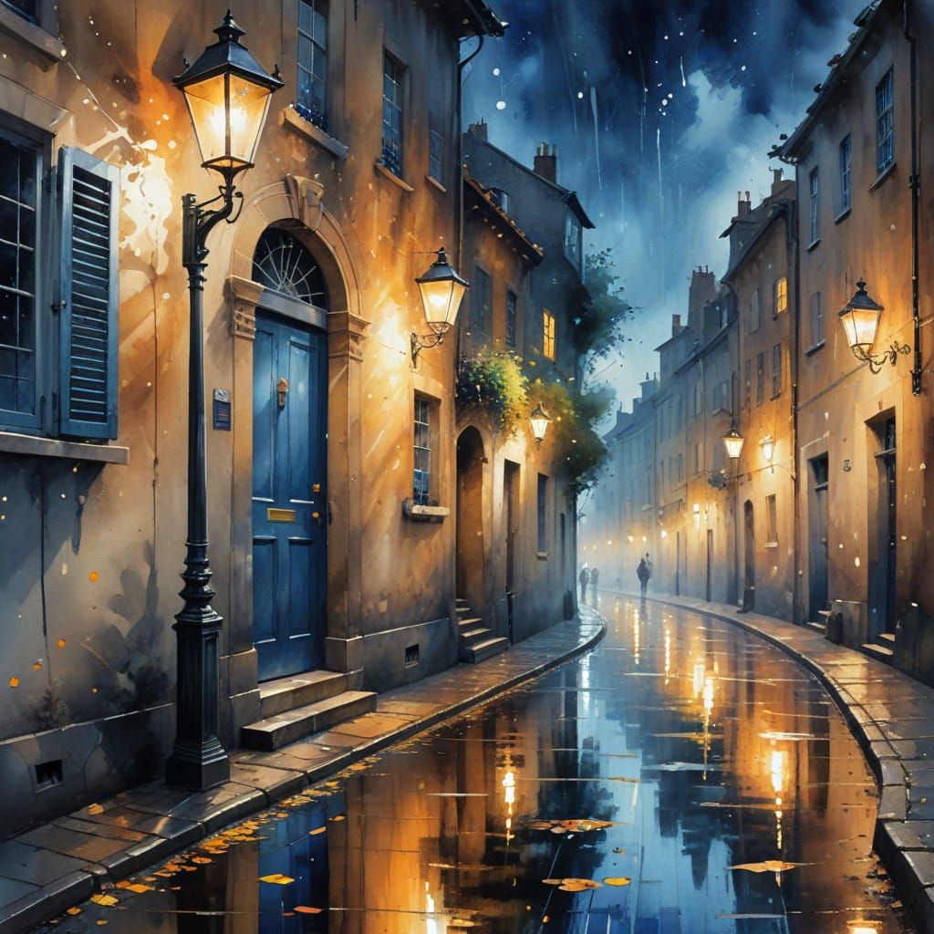 Glowing Alleyway After Midnight Storm