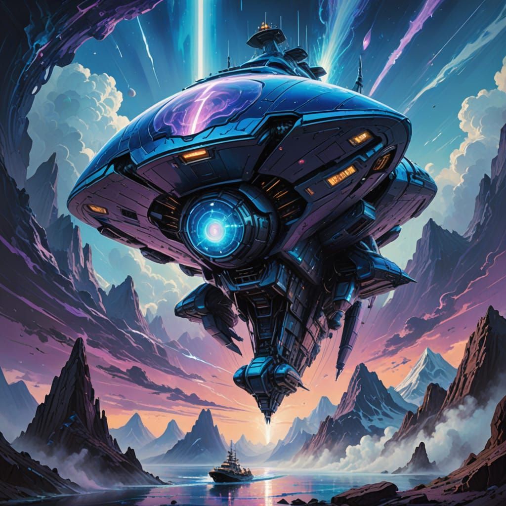 Futuristic Alien Spaceship in Iridescent Hues