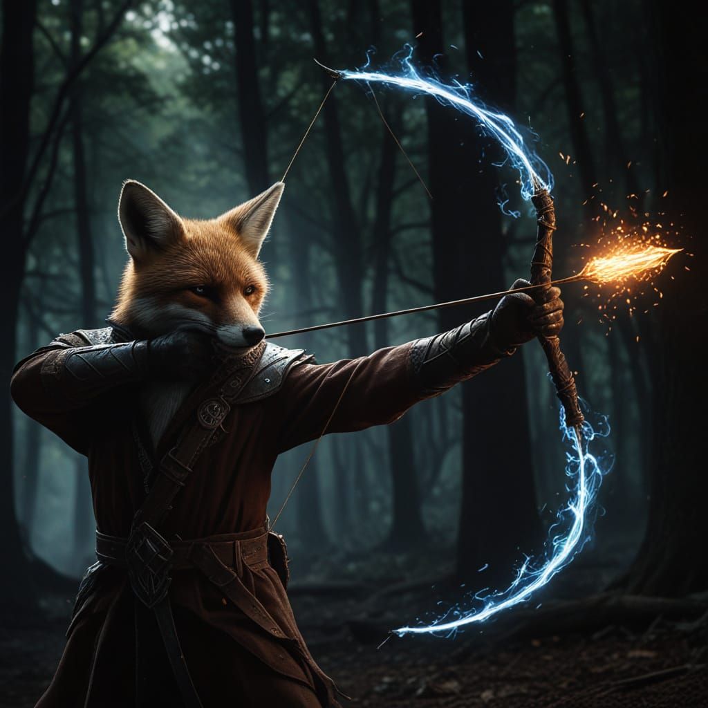 Fox-Man Mage with Magical Energy Bow