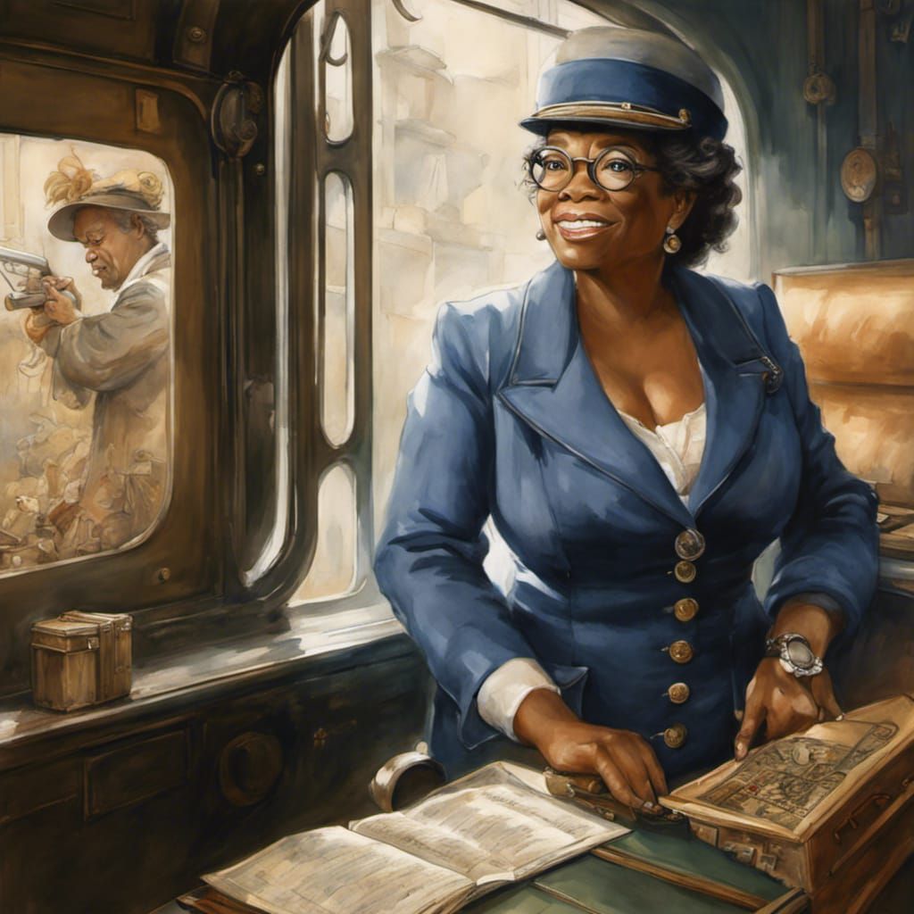 Oprah Winfrey as Train Conductor, Detailed Digital Art