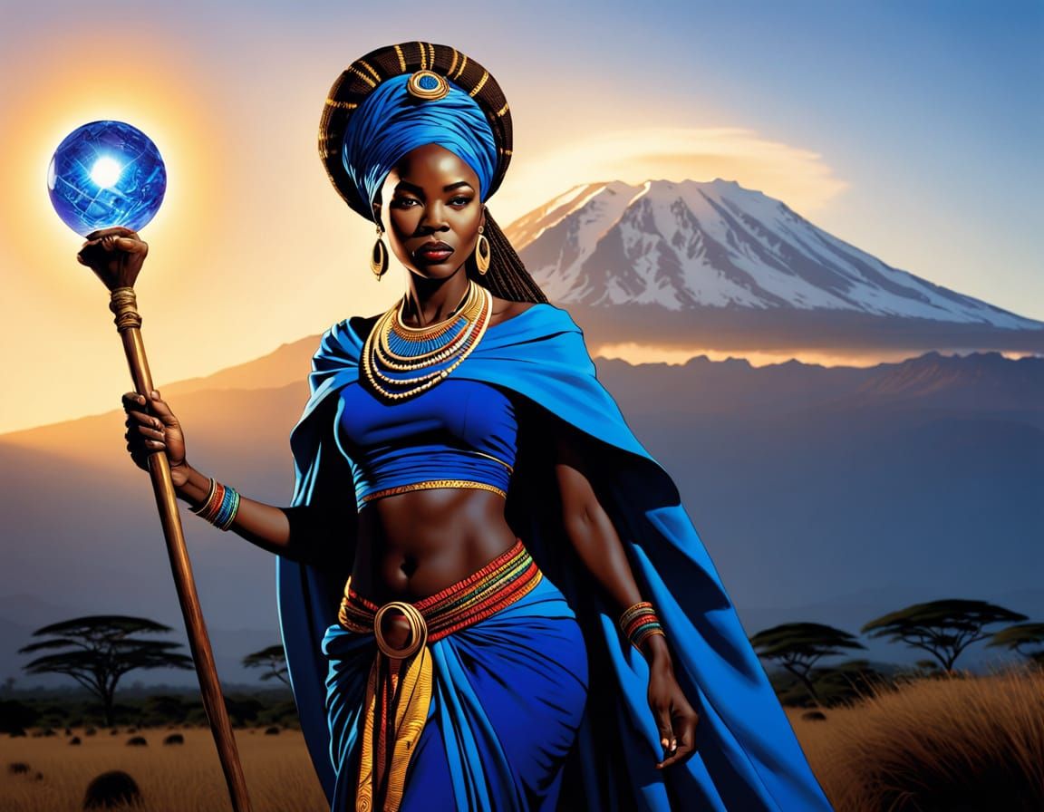 Sorceress Amidst Majestic Kilimanjaro