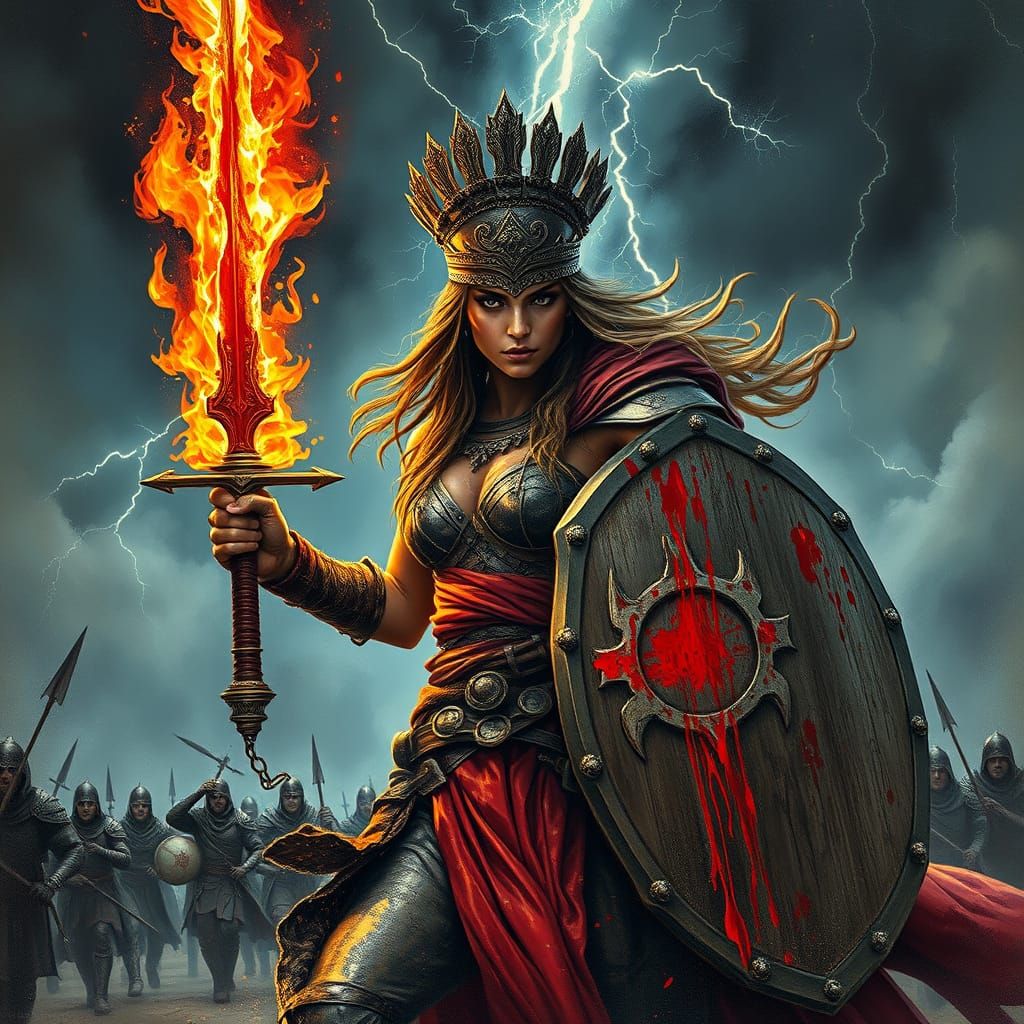 Gritty Goddess Warrior Leads Charge into Battle