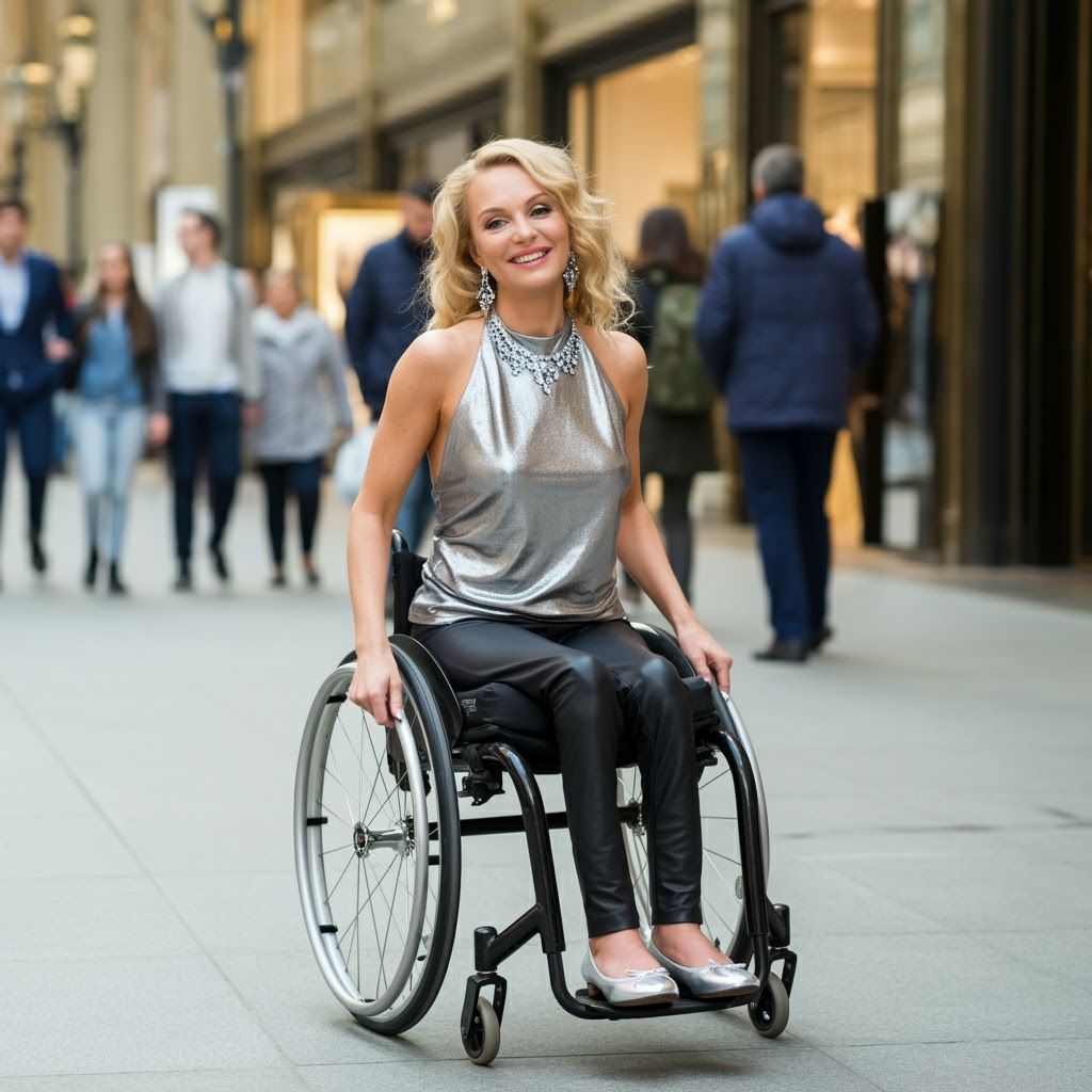 Stylish Woman in Wheelchair in Department Store